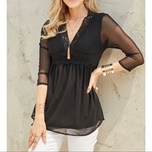 Suzanne Betro Black Mesh Accent Tunic Women’s 1X